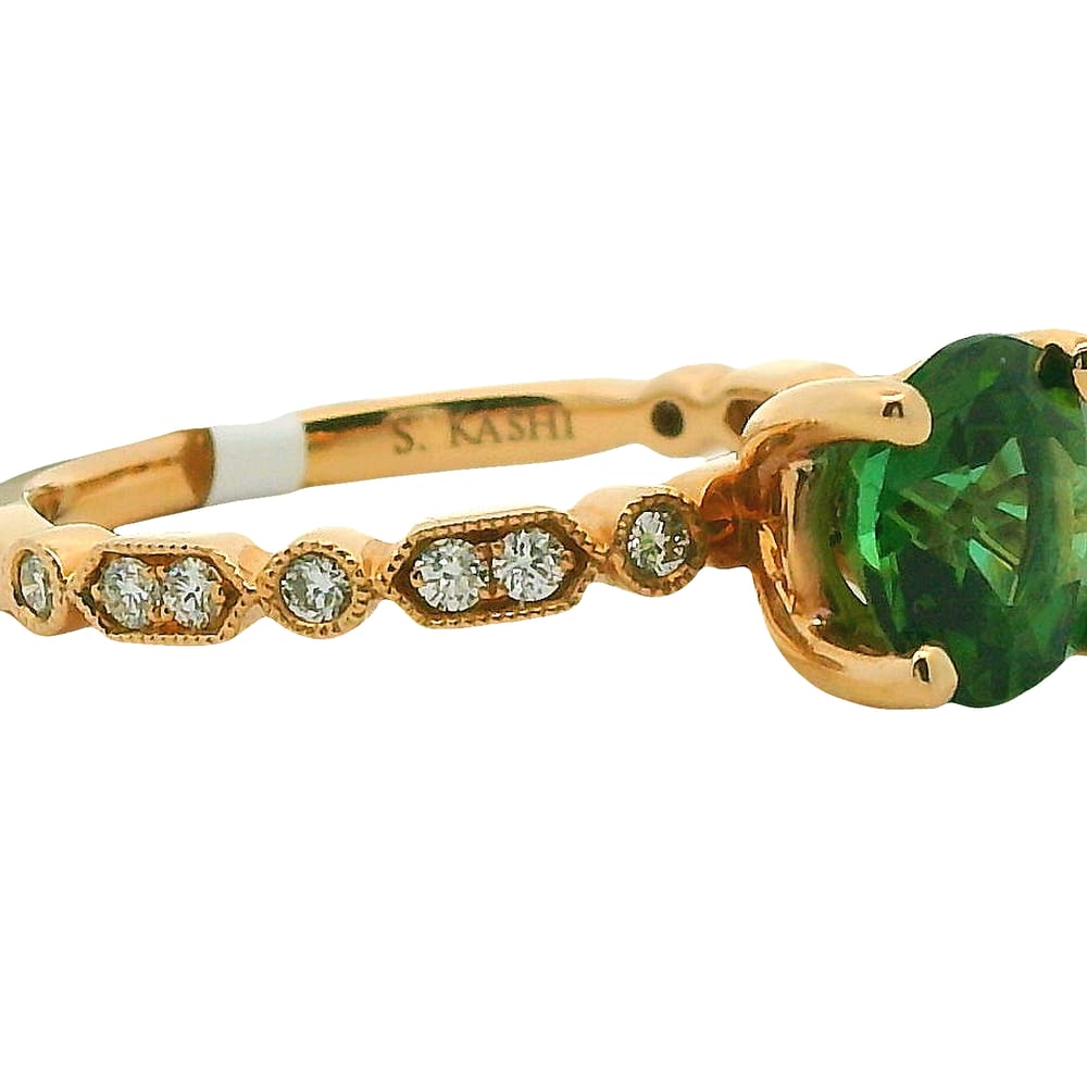14K RG .18TW DIAMOND SEMI MOUNT(KASHI) SET WITH 1.50CT GREEN TOURMALINE