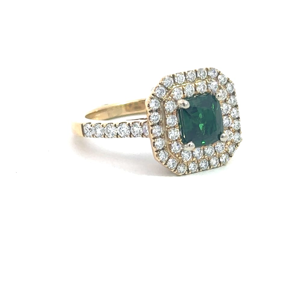 14K YG 1.03ct Natural Tsavorite Garnet Ring with 1.00ctw SI1,G Diamonds