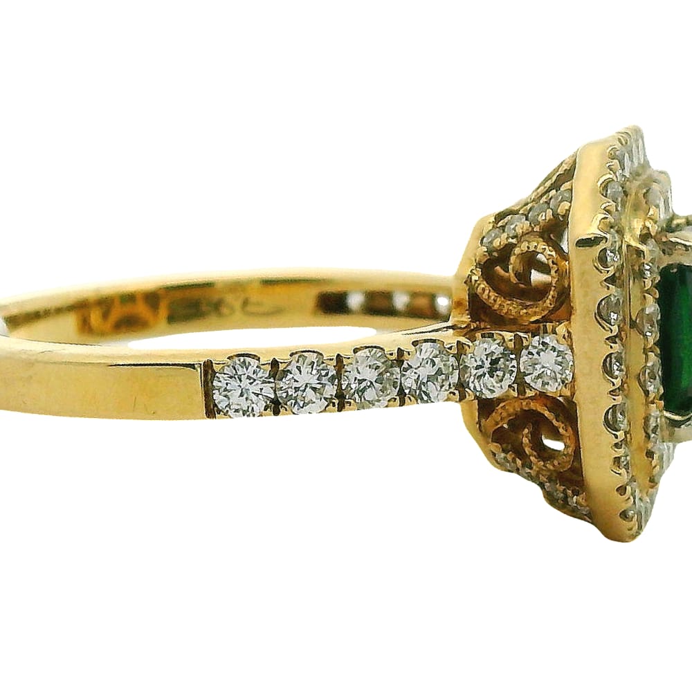 14K YG 1.03ct Natural Tsavorite Garnet Ring with 1.00ctw SI1,G Diamonds
