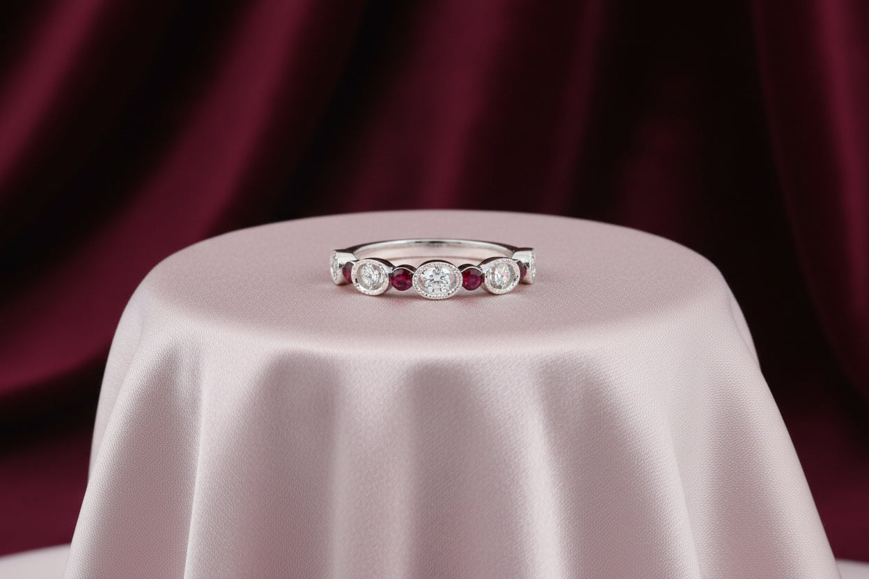 14K WG .21TW RUBY AND .13TW DIAMOND BAND