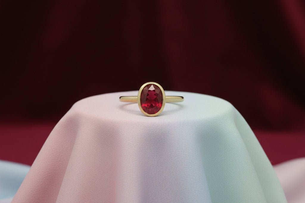 14K YG Bezel Set 1.41ct Oval Ruby & 0.02ctw Diamond Ring
