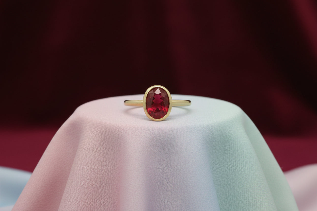 14K YG Bezel Set 1.41ct Oval Ruby & 0.02ctw Diamond Ring