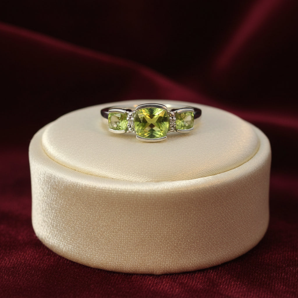 10K WG Peridot Ring With 0.014CTW Diamonds