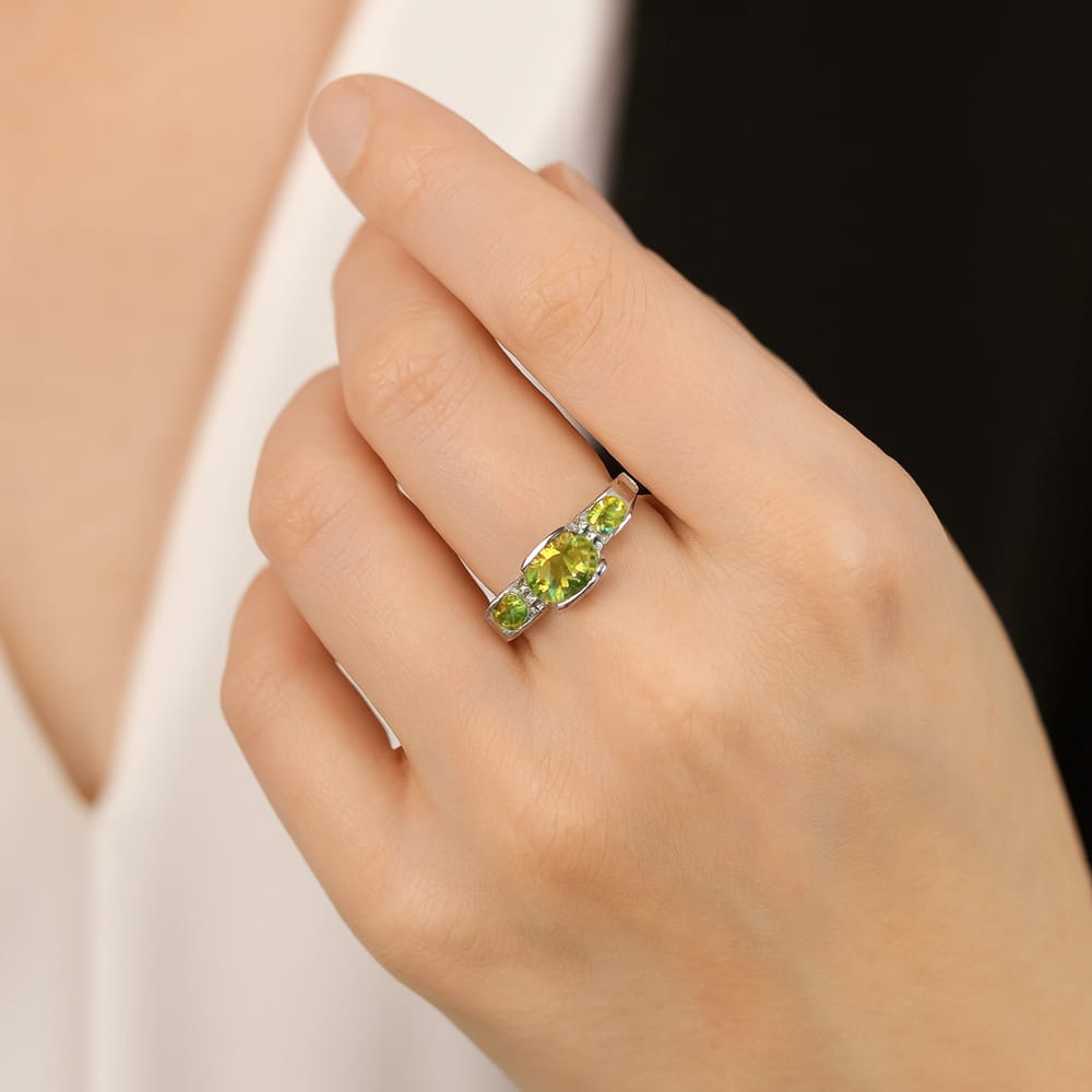 10K WG Peridot Ring With 0.014CTW Diamonds