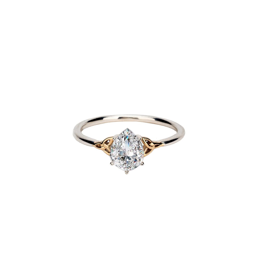 Keith Jack Sterling Silver + 10K YG (7X9mm) Pear White Moissanite Trinity Ring Size 7
