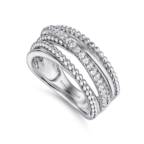 (S2203382) Sterling Silver 0.30ctw White Sapphire Layered Bujukan Beaded Ring Sz 6.5 "Gabriel & Co."