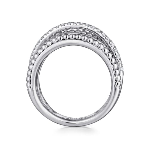 (S2203382) Sterling Silver 0.30ctw White Sapphire Layered Bujukan Beaded Ring Sz 6.5 "Gabriel & Co."