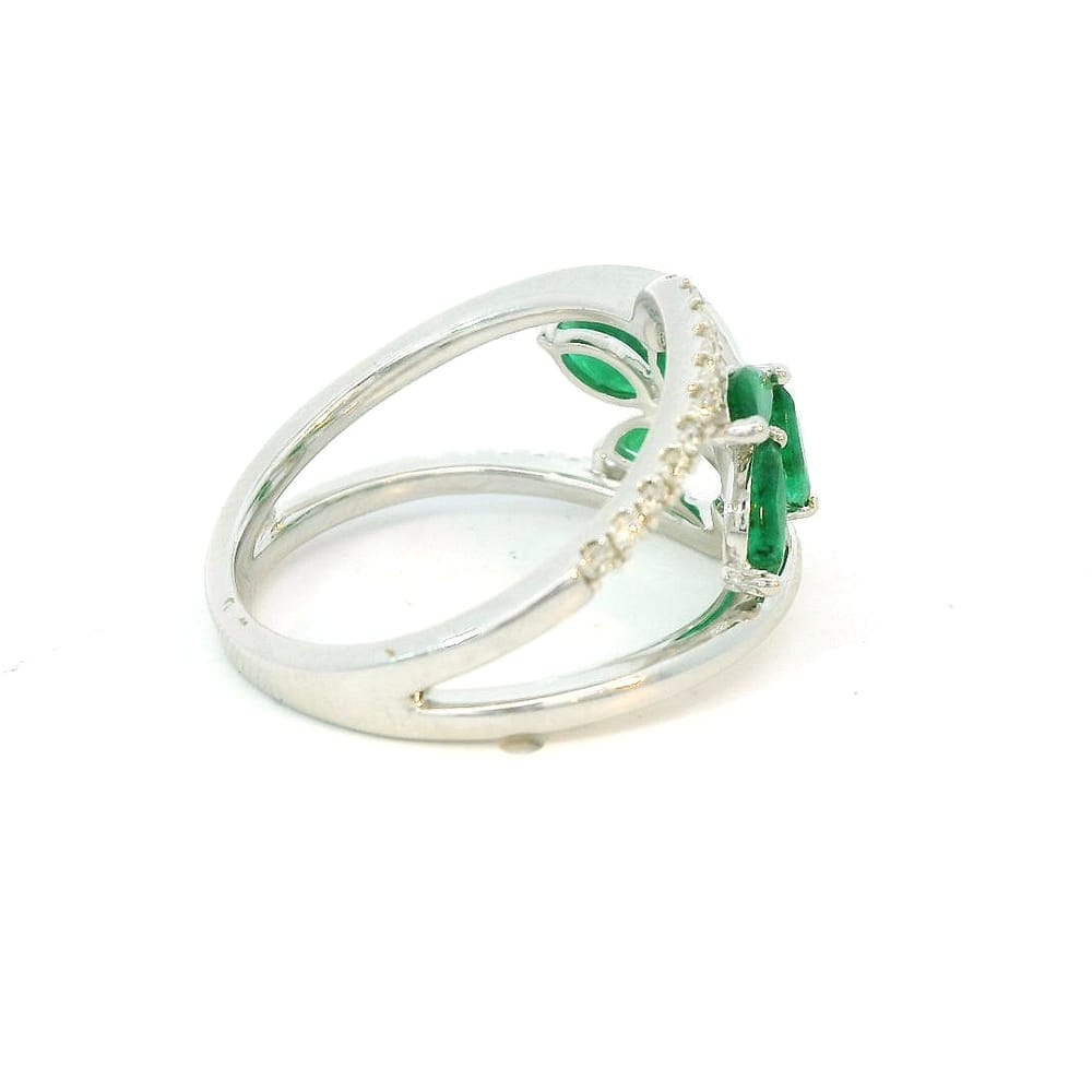 10K WG 0.85ctw Marquise Emeralds & 1.10ctw Diamond Leaf Ring Size 7