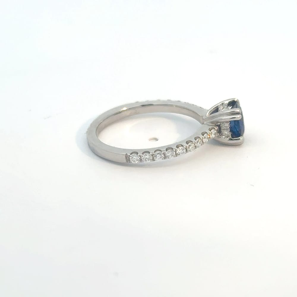 14K WG 1.15CT Blue Sapphire Center Accented with 0.33CTW SI GH Diamonds