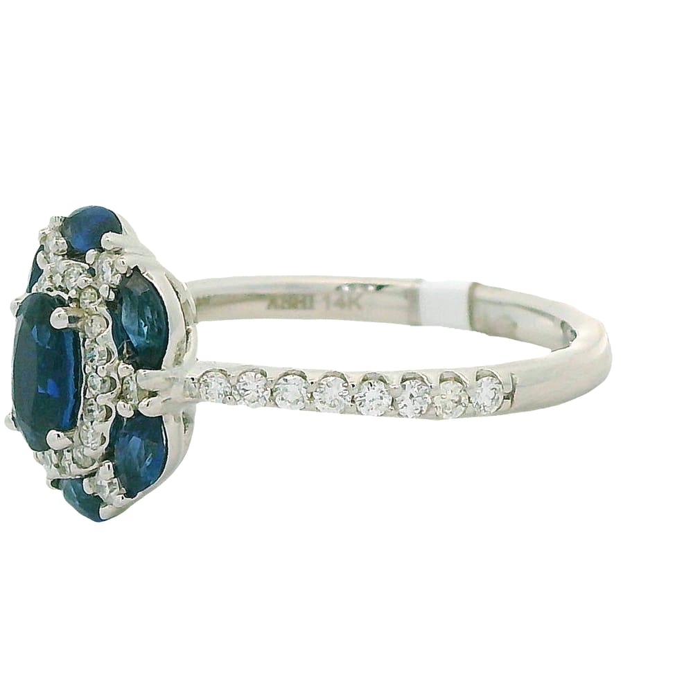 14K WG 6X4MM & 4X2MM OVAL BLUE SAPPHIRES WITH 0.33CTW RD DIAMOND RING