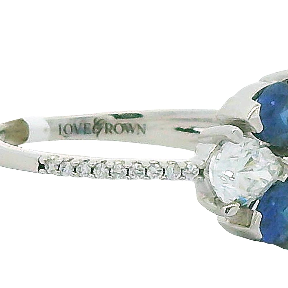 10K WG 0.40CT VS,E-F PEAR SHAPED LAB GROWN DIAMOND RING ACCENTED WITH 2 (6X4MM) BLUE PEAR SHAPED ...