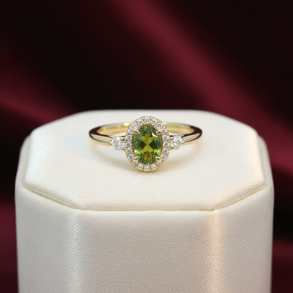 14K yellow gold green sapphire & diamond ring