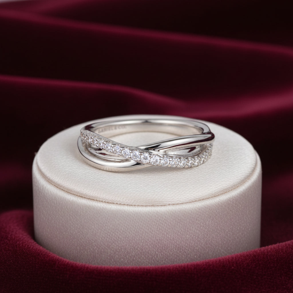 (S2205347) Sterling Silver 0.30ctw White Sapphire Pave Criss Cross Ring Sz 6.5 "Gabriel & Co"