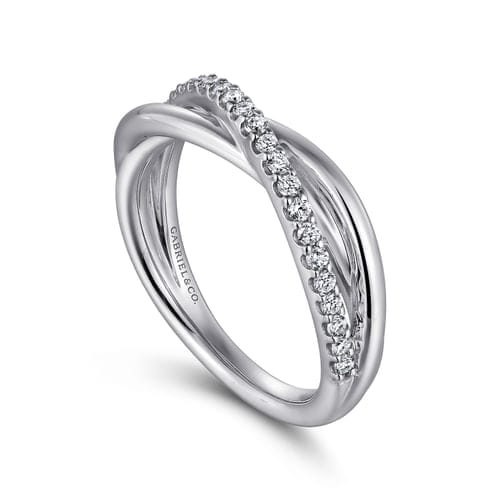 (S2205347) Sterling Silver 0.30ctw White Sapphire Pave Criss Cross Ring Sz 6.5 "Gabriel & Co"