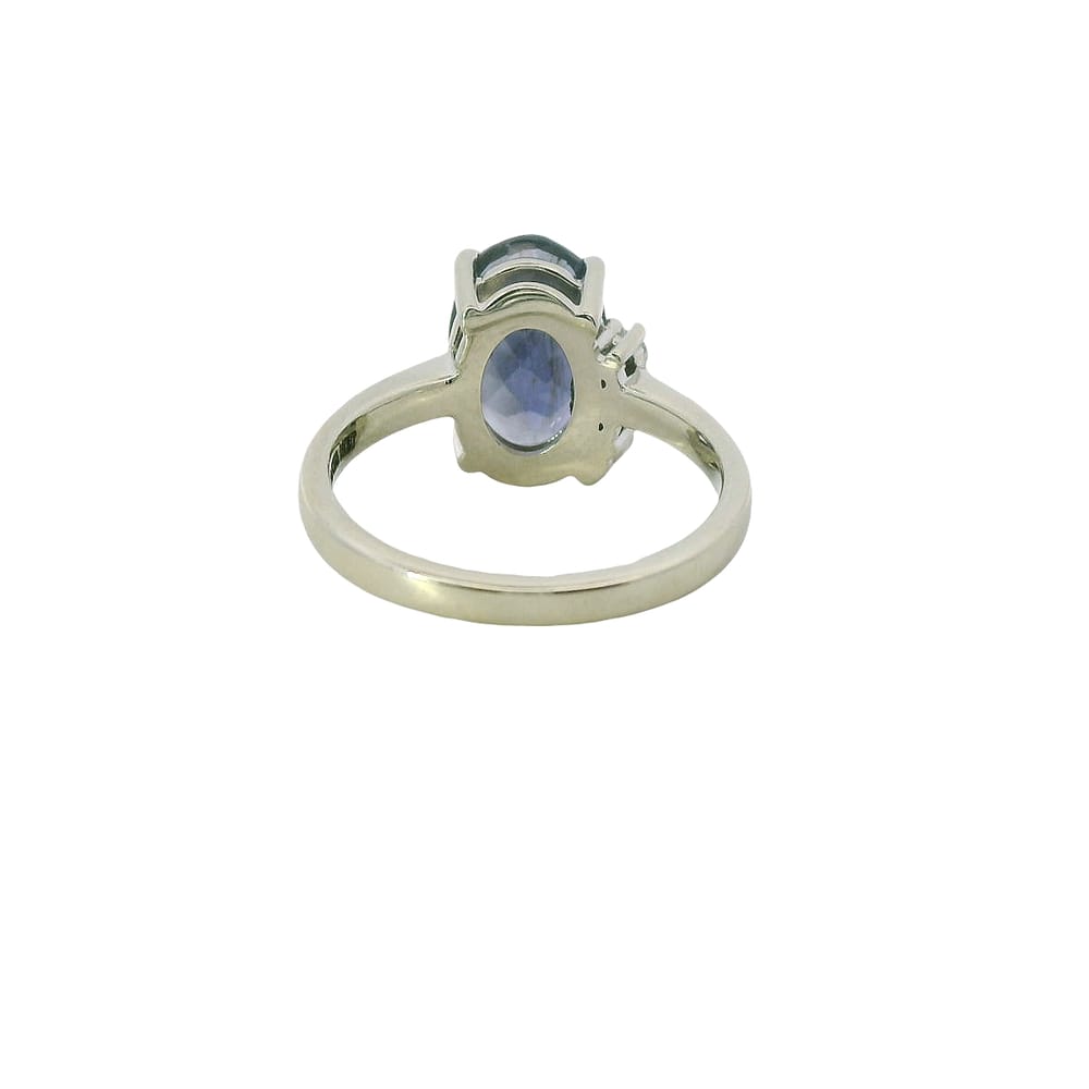 10K White gold oval Iolite and diamond ring
