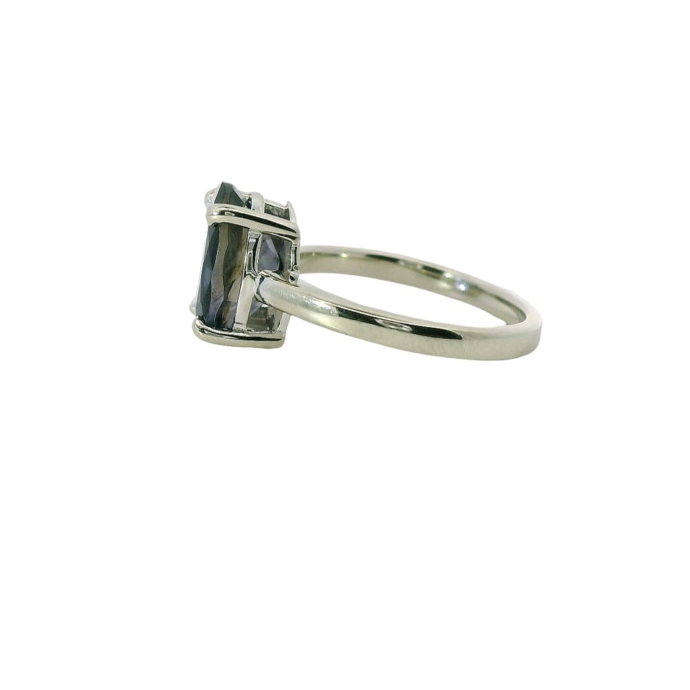10K White gold oval Iolite and diamond ring
