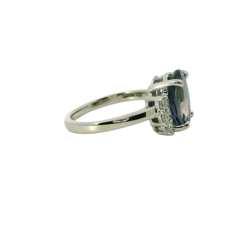 10K White gold oval Iolite and diamond ring