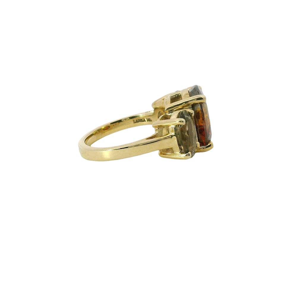 10K Yellow gold Amber and Smokey Quartz ring