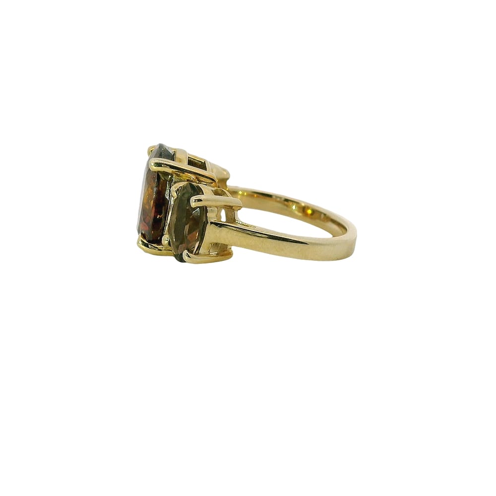 10K Yellow gold Amber and Smokey Quartz ring