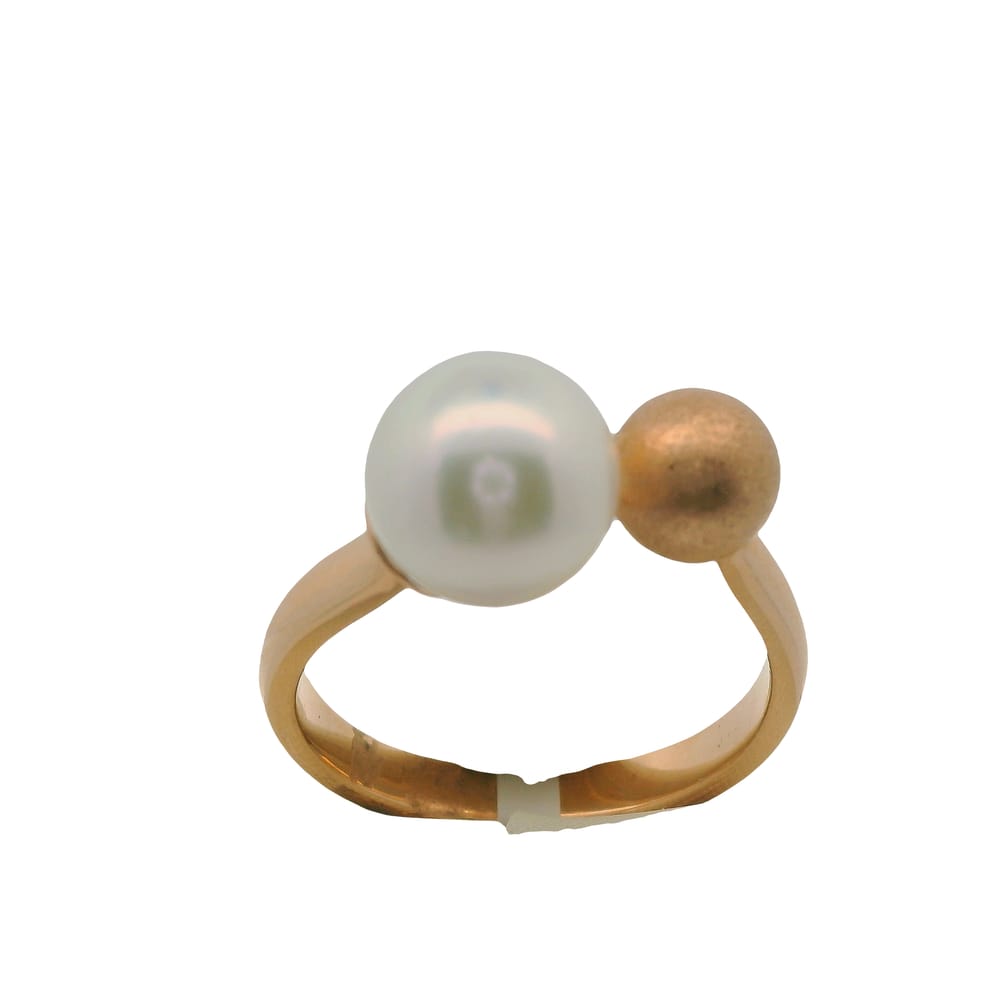 CUSTOM 14K RG RING WITH CULTURED PEARL 8MM BALL BY PASS RING SIZE 6.5