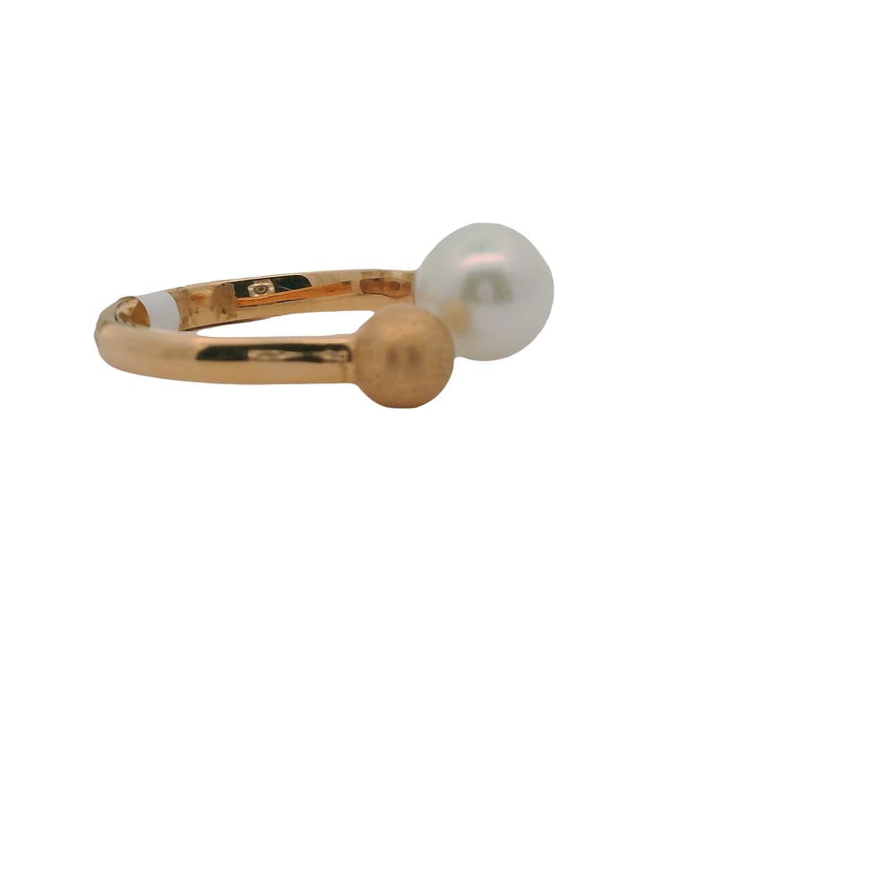 CUSTOM 14K RG RING WITH CULTURED PEARL 8MM BALL BY PASS RING SIZE 6.5