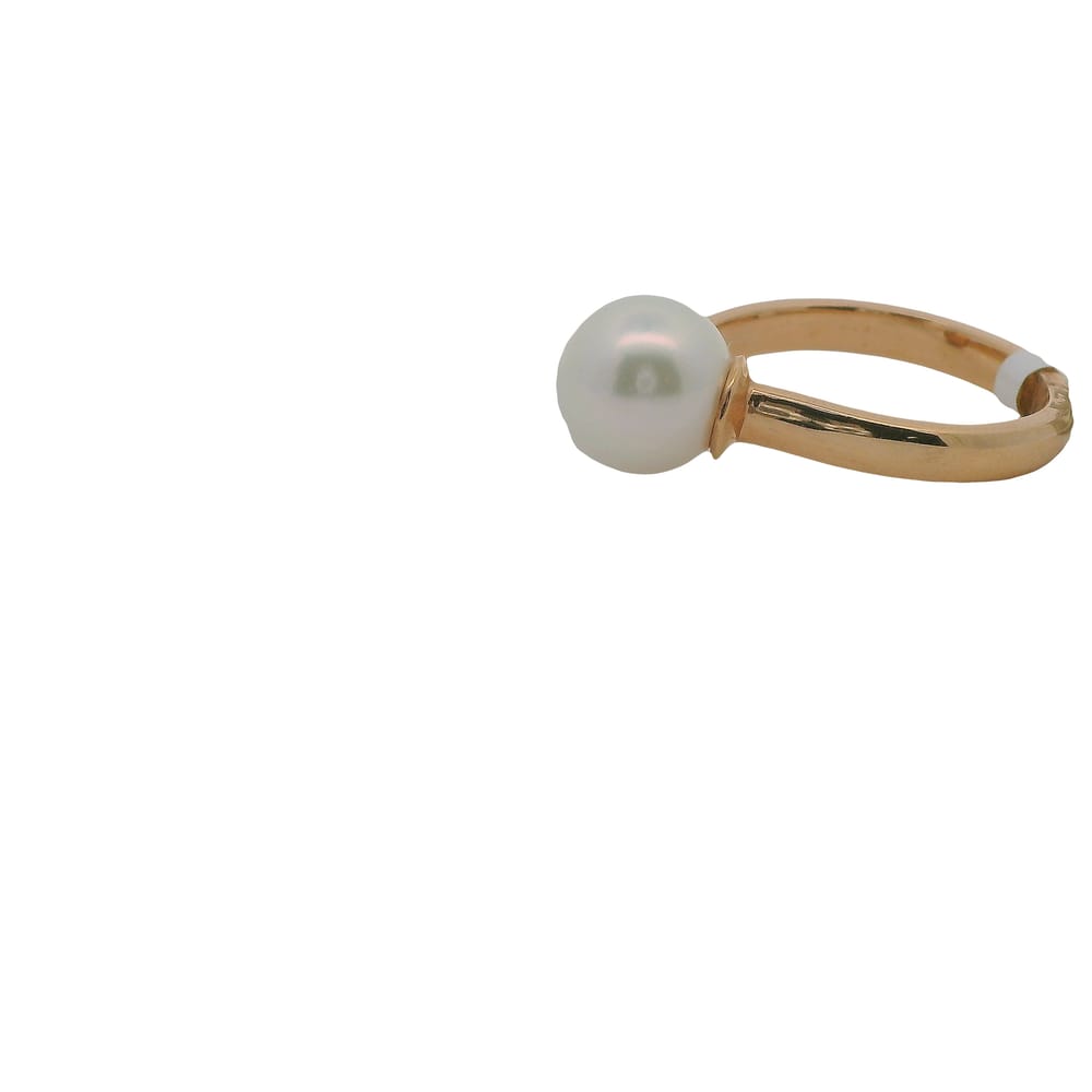 CUSTOM 14K RG RING WITH CULTURED PEARL 8MM BALL BY PASS RING SIZE 6.5