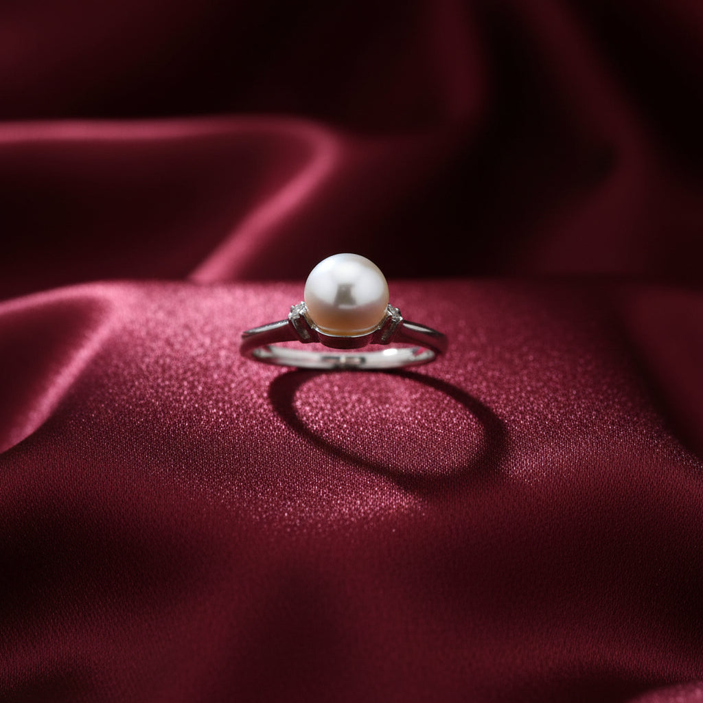 14K WG PEARL AND DIAMOND RING