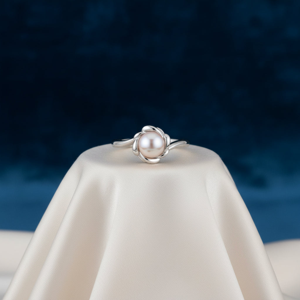 (S2203383) Sterling Silver Floral Fresh Water Cultured Pearl Ring Sz 6.5 "Gabriel & Co"