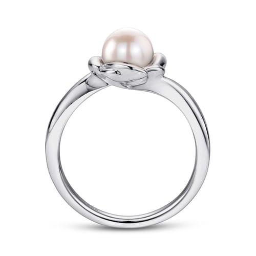 (S2203383) Sterling Silver Floral Fresh Water Cultured Pearl Ring Sz 6.5 "Gabriel & Co"