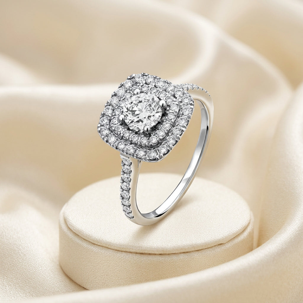Cushion Double Halo Diamond Engagement Ring
