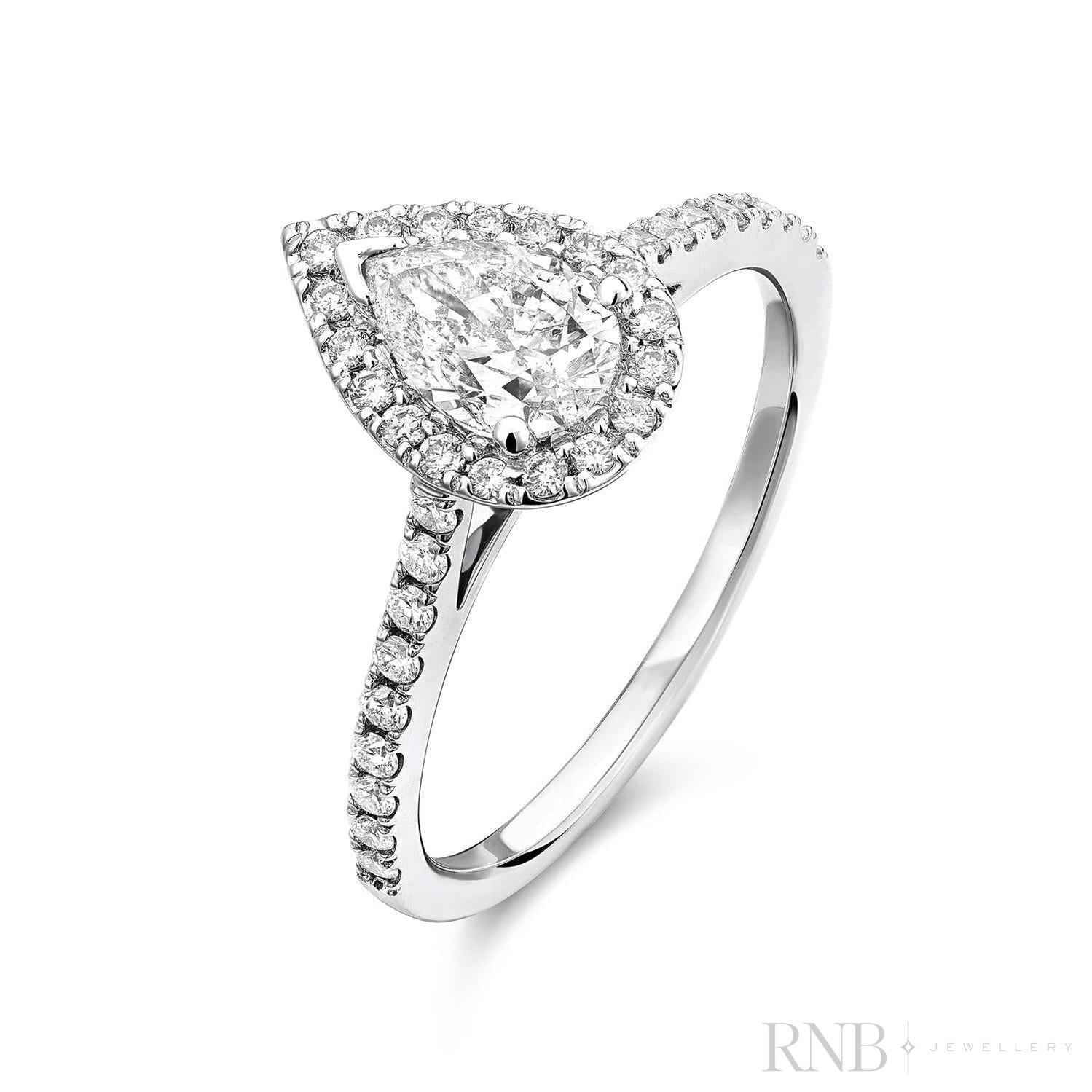 Pear Shape Halo Diamond Engagement Ring