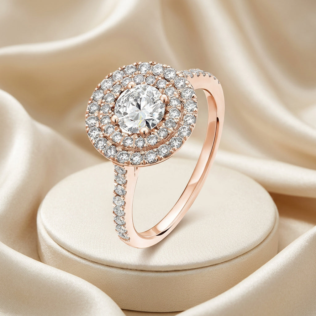 Round Double Halo Diamond Engagement Ring