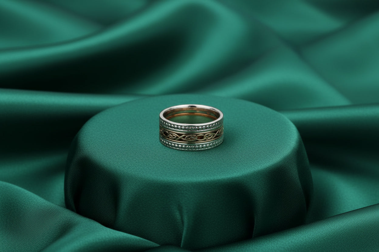 14K ROSE GOLD DEVOTION KNOTS WITH 10K WG RAILS "RUCHILL" RING SIZE 9.5