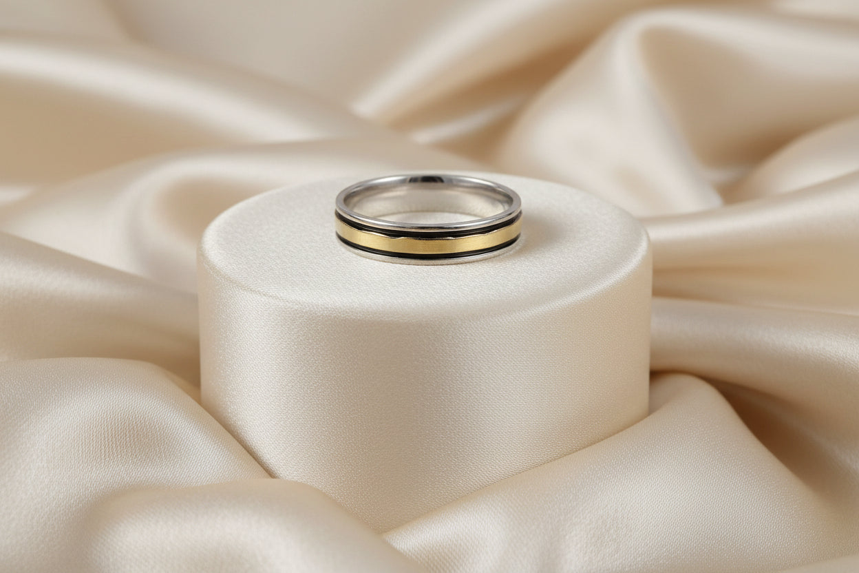 925 SILVER & 9K YG "SATI" MEDITATION RING SIZE 8