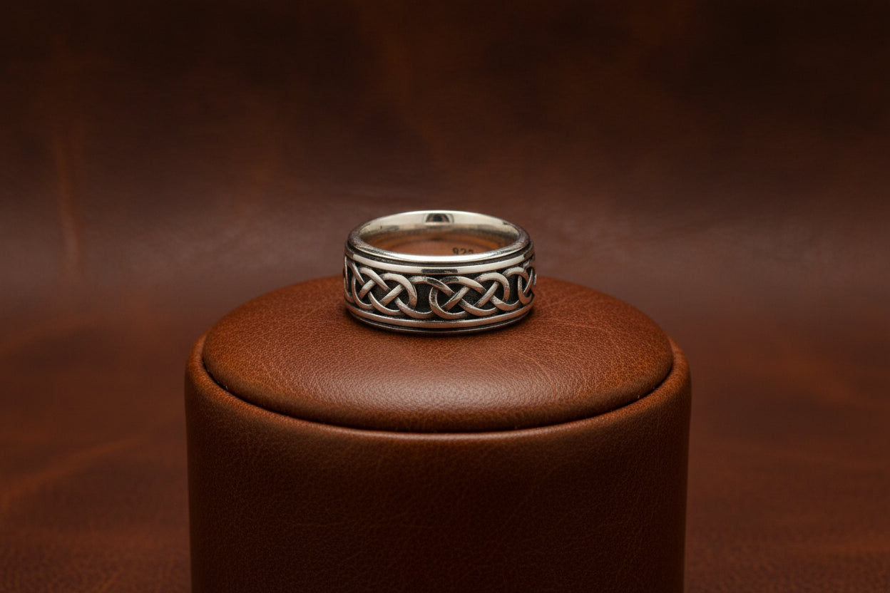 KEITH JACK SS/OXI CELTIC LOVE KNOT RING WITH RAILSSIZE 10