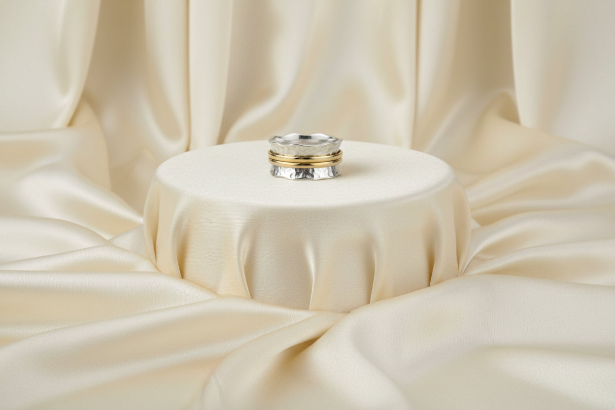 925 SILVER & 9KT RG/YG "BREEZE" MEDITATON RING SIZE 9