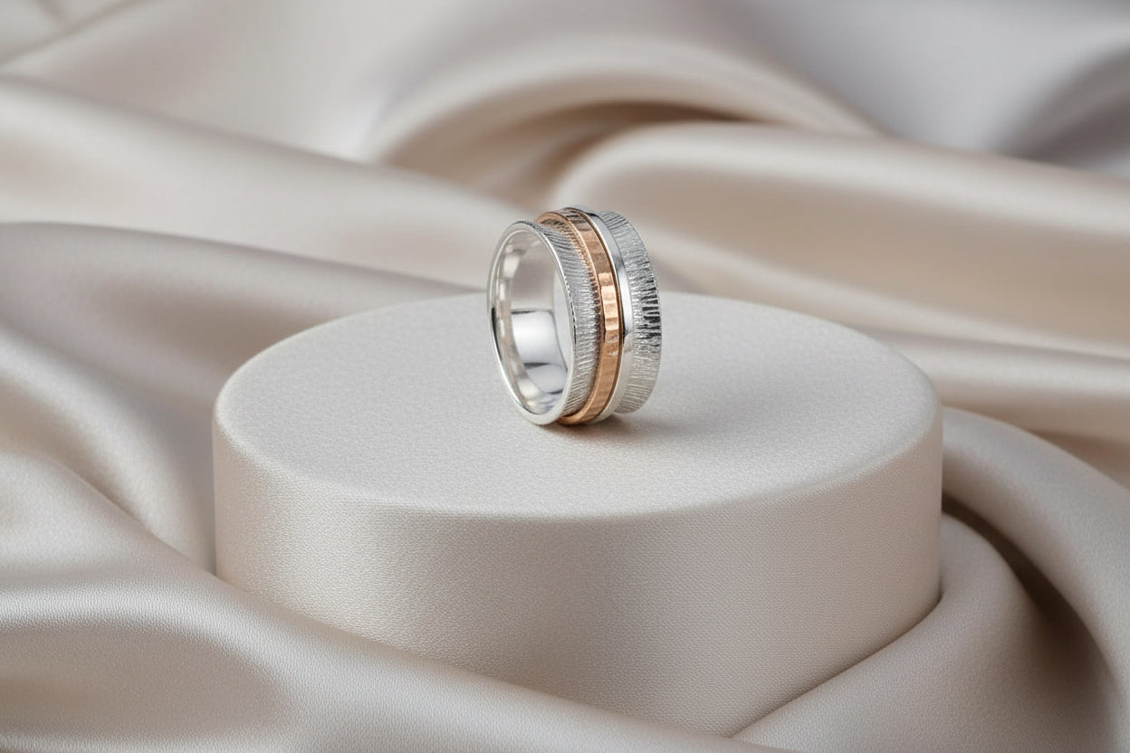 SS & 9K RG "MANTRA" MEDITATION RINGSIZE 8