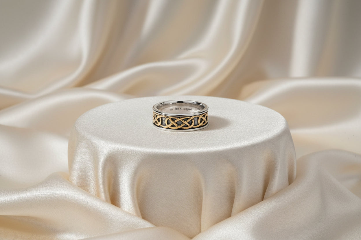 KEITH JACK - SS/10K YG LOVE KNOT "BELSTON" RING WITH OXIDATION SIZE 11