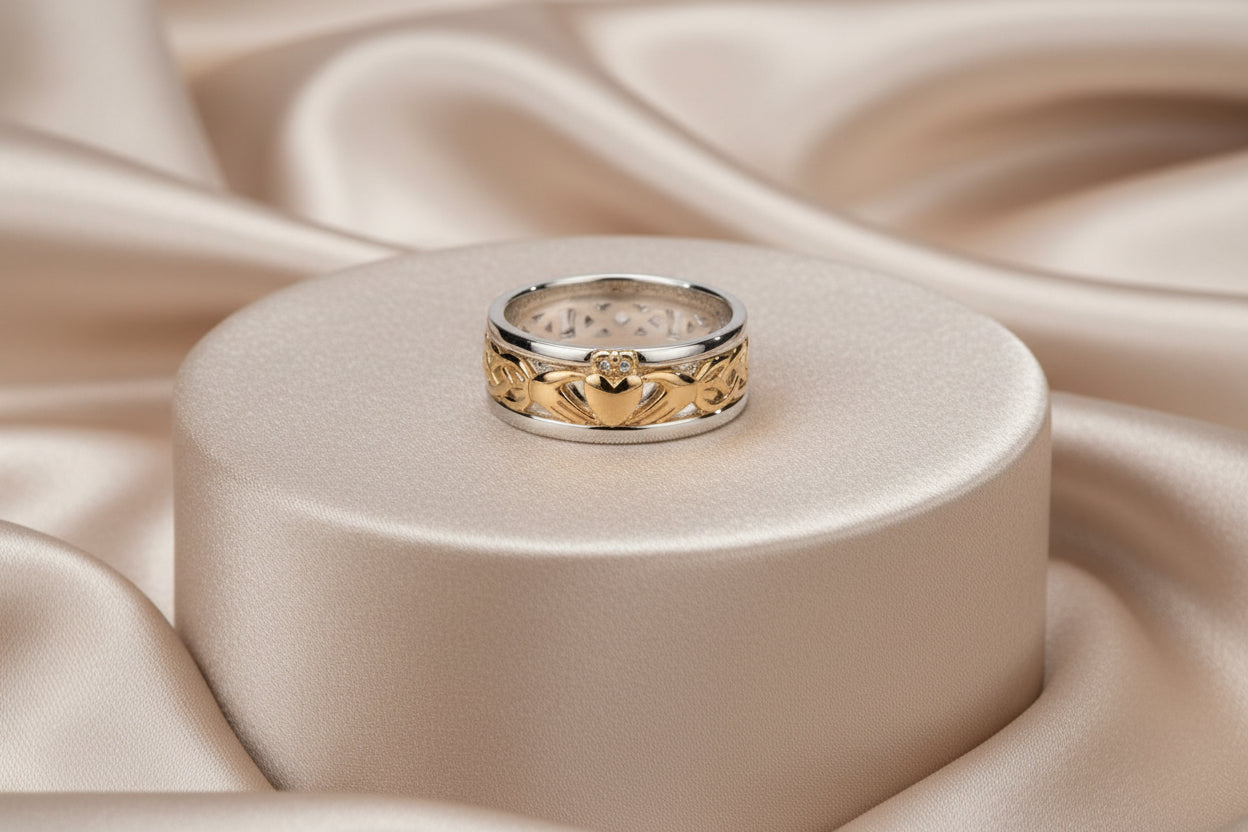 SS + 10K CLADDAGH WEDDING RING
