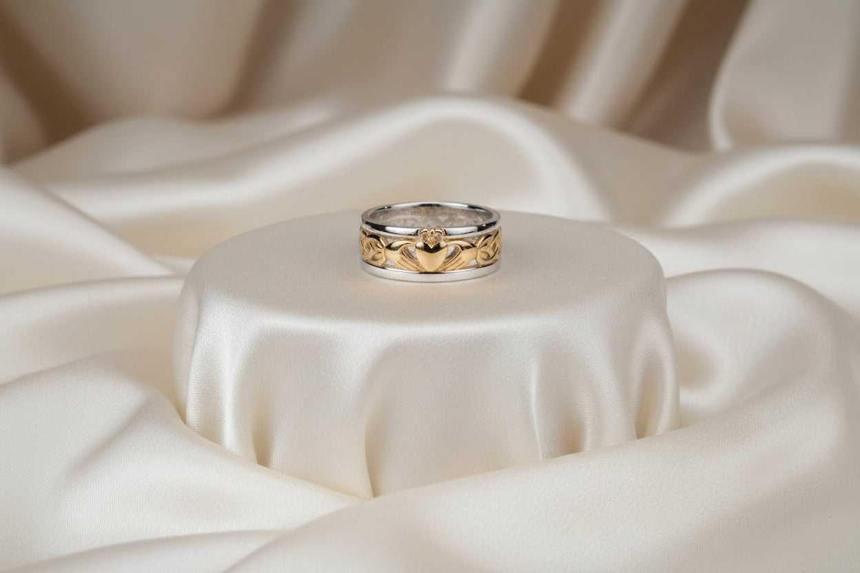 SS + 10K CLADDAGH WEDDING RING SIZE 10