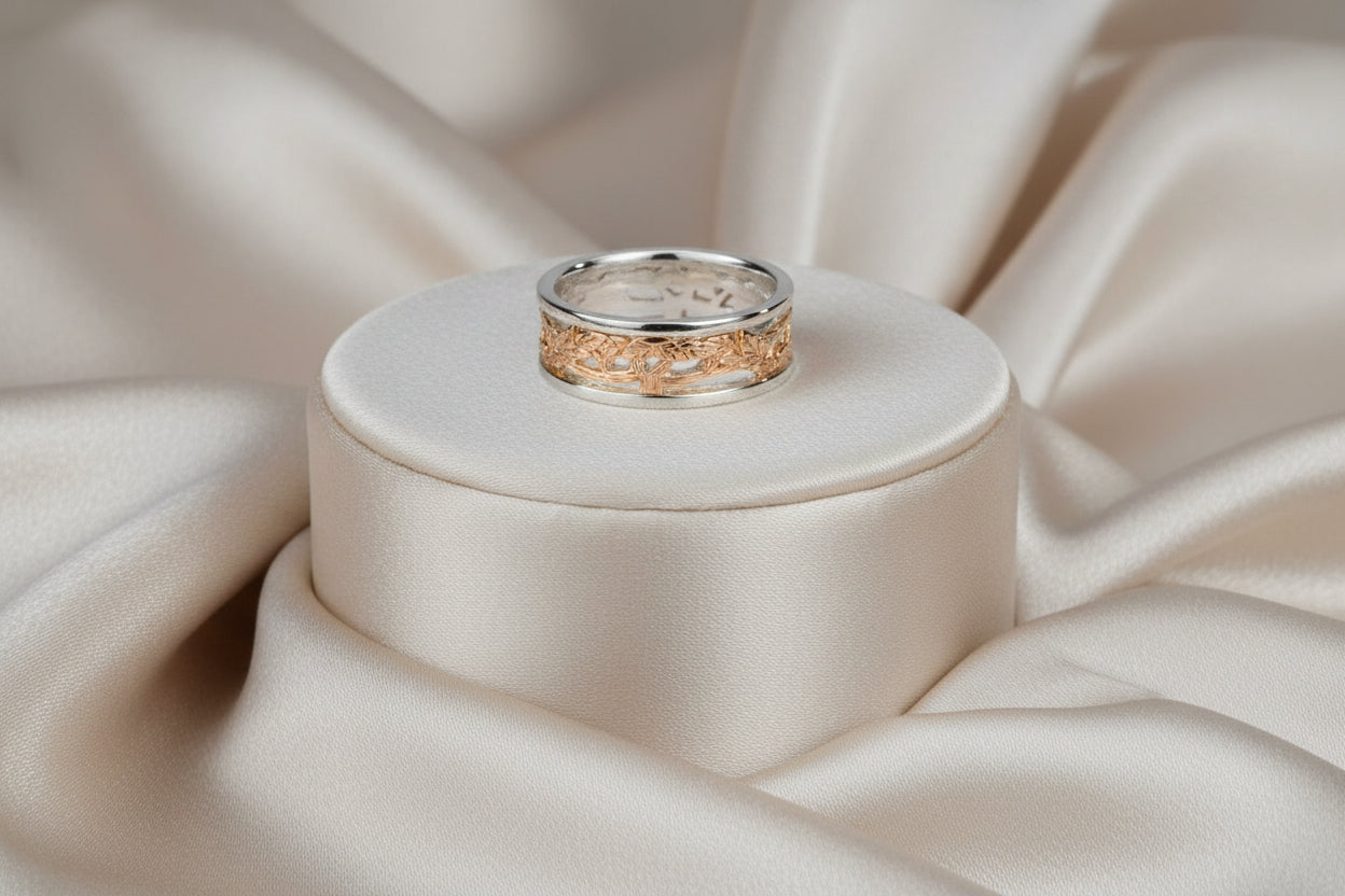 KEITH JACK SS 10K RG TREE OF LIFE "AWE" RING SZ 7