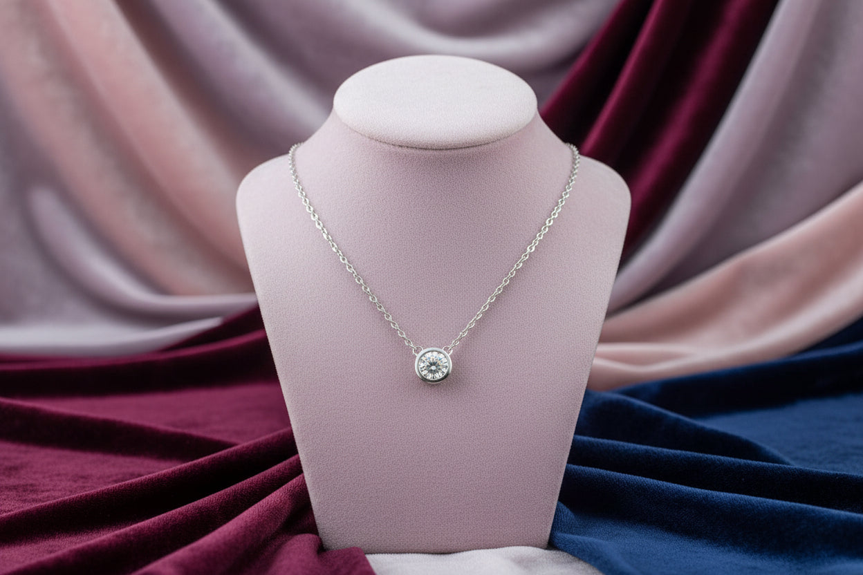 14K WG .14CT DIAMOND ILLUSION BEZEL NECKLACE