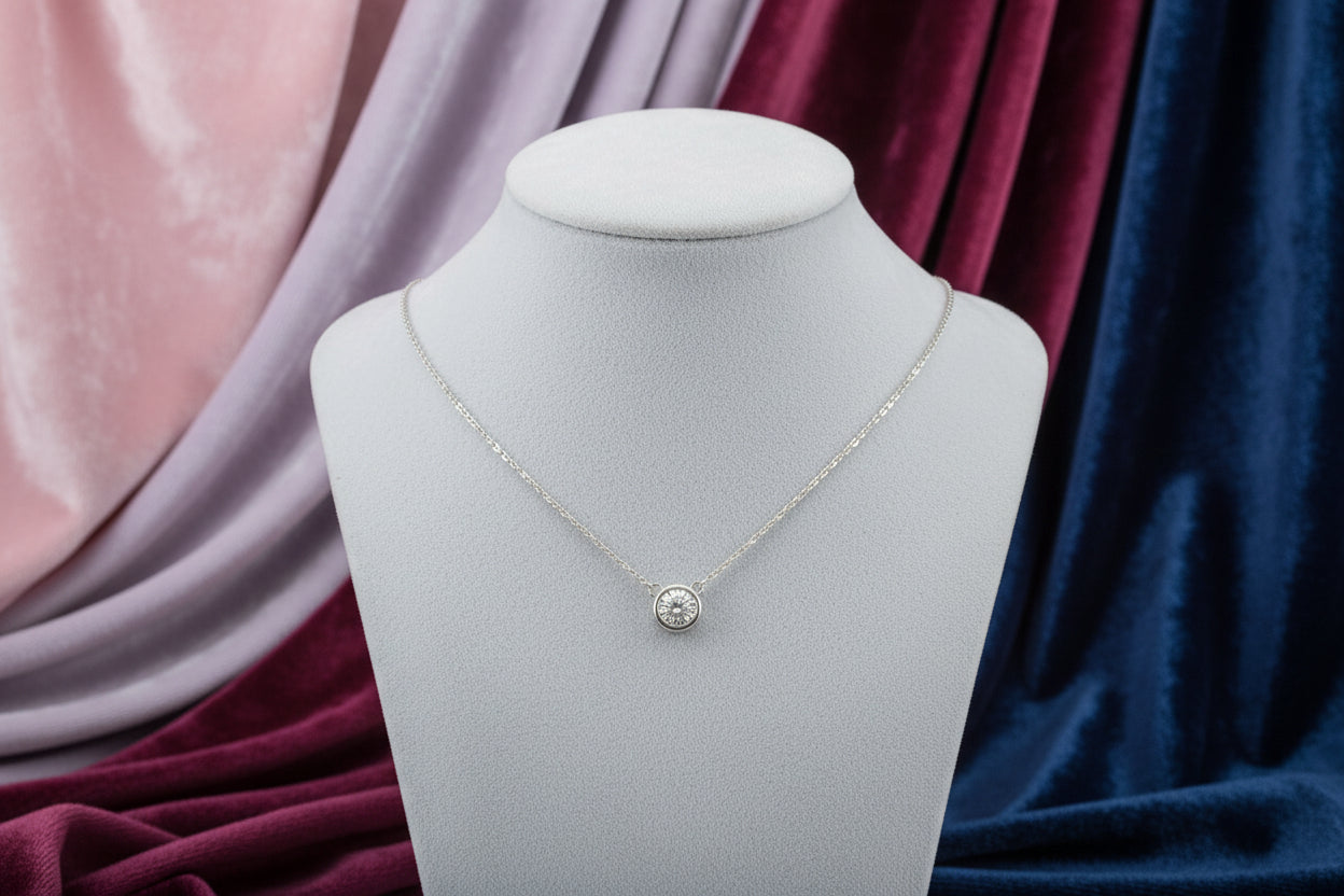 14K WG .20CT DIAMOND ILLUSION BEZEL NECKLACE