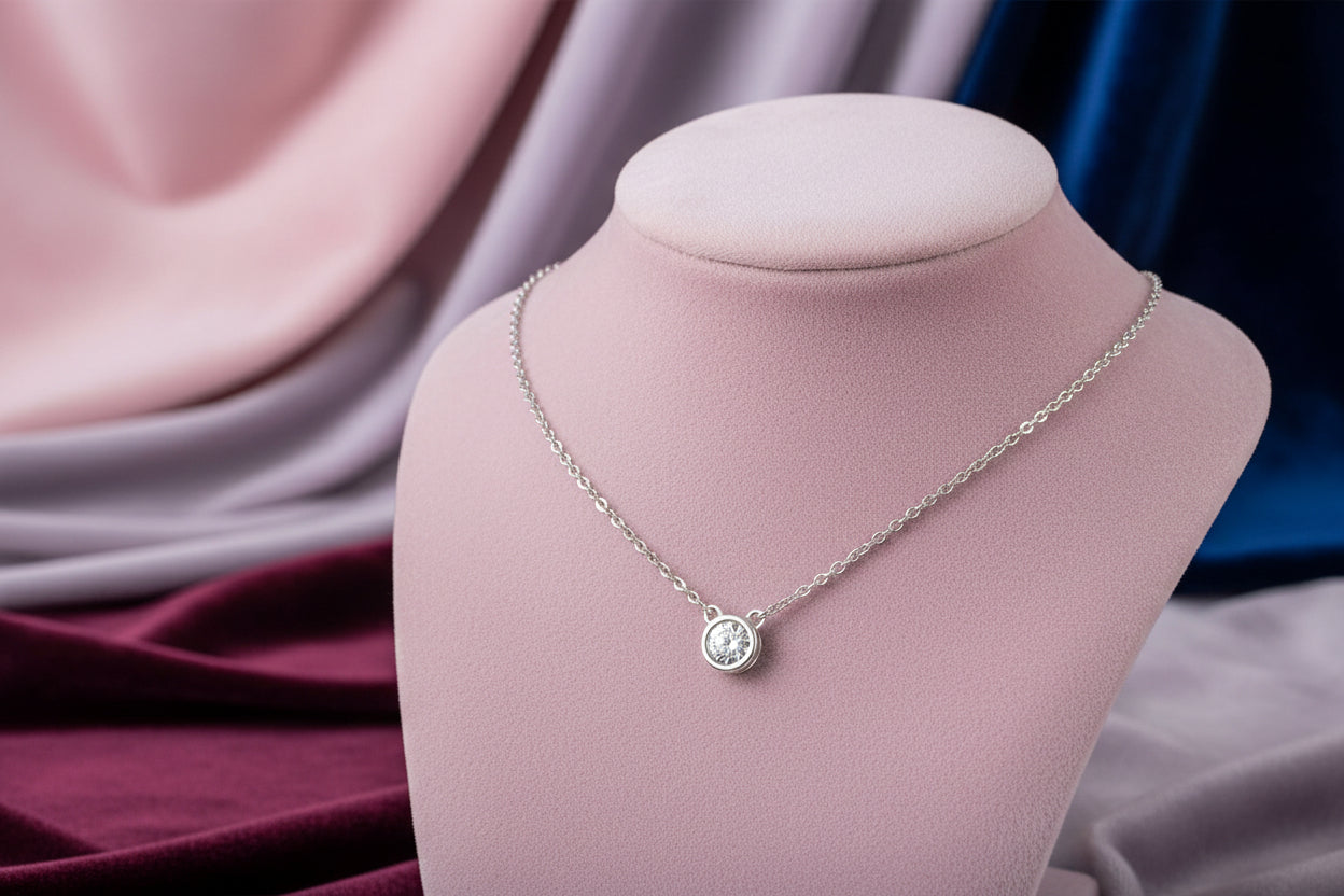 14K WG .10CT DIAMOND ILLUSION BEZEL NECKLACE