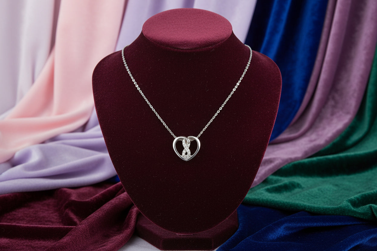 10K WG 0.03CTW DIAMOND HEART SHAPE INFINITY PENDANT WITH CHAIN