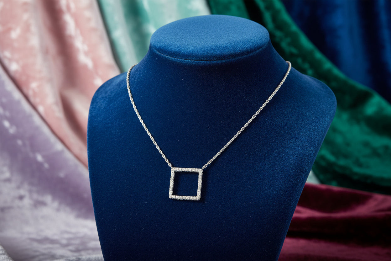 18K WG 0.10CT DIA SQUARE NECKLACE