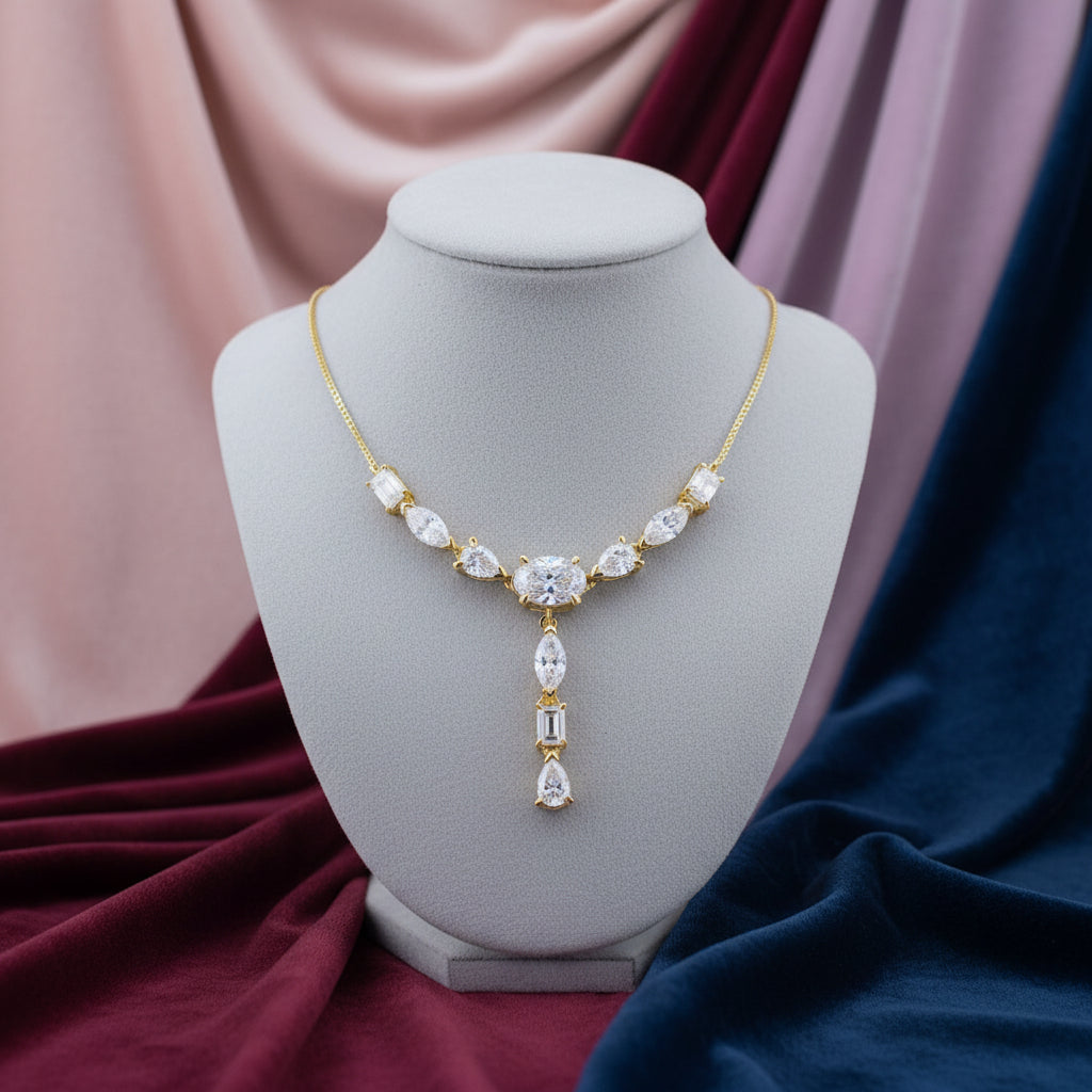 10K YG 3.25ctw Lab Grown Multi Shaped Diamond Necklace
