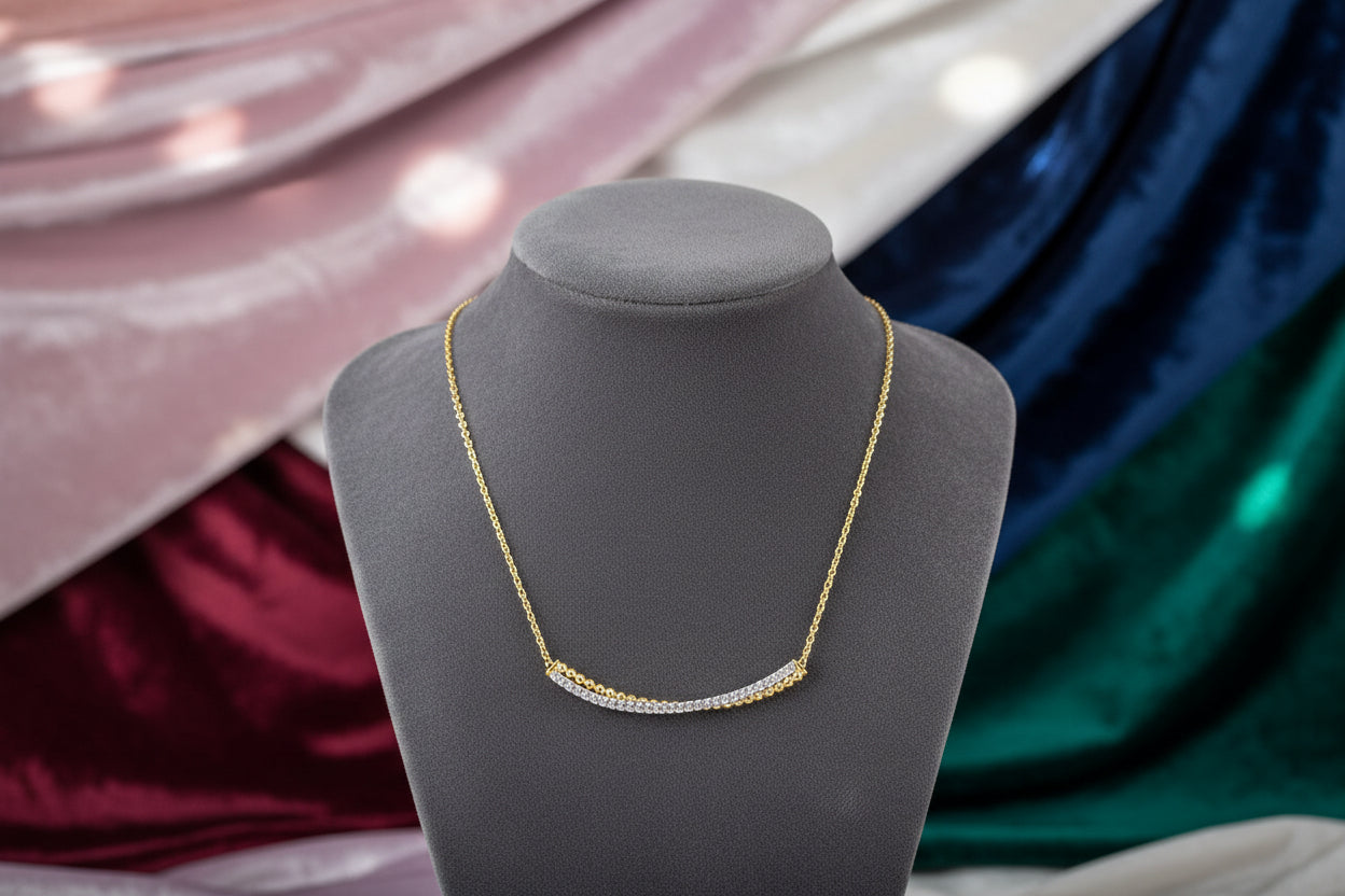 (S2203400) 14K YG/WG 0.30CTW Diamond Curved Bar Necklace "Gabriel & Co"