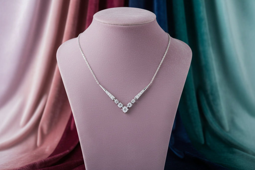 (S2203414) 14K WG 0.43CTW Diamond Chevron Necklace "Gabriel & Co"