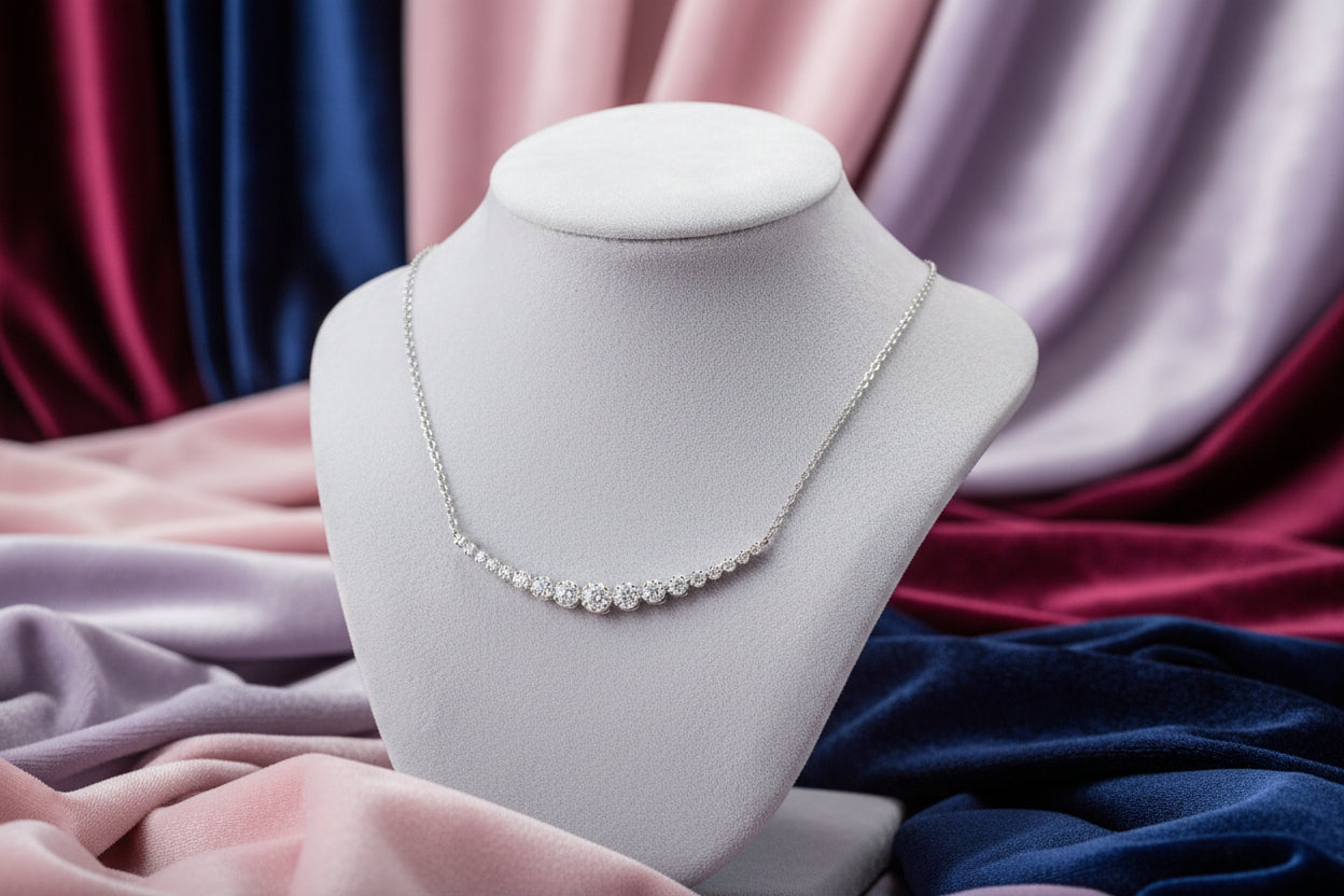 (S2205381) 14K WG 0.27CTW Diamond Curved Bar Necklace "Gabriel & Co"